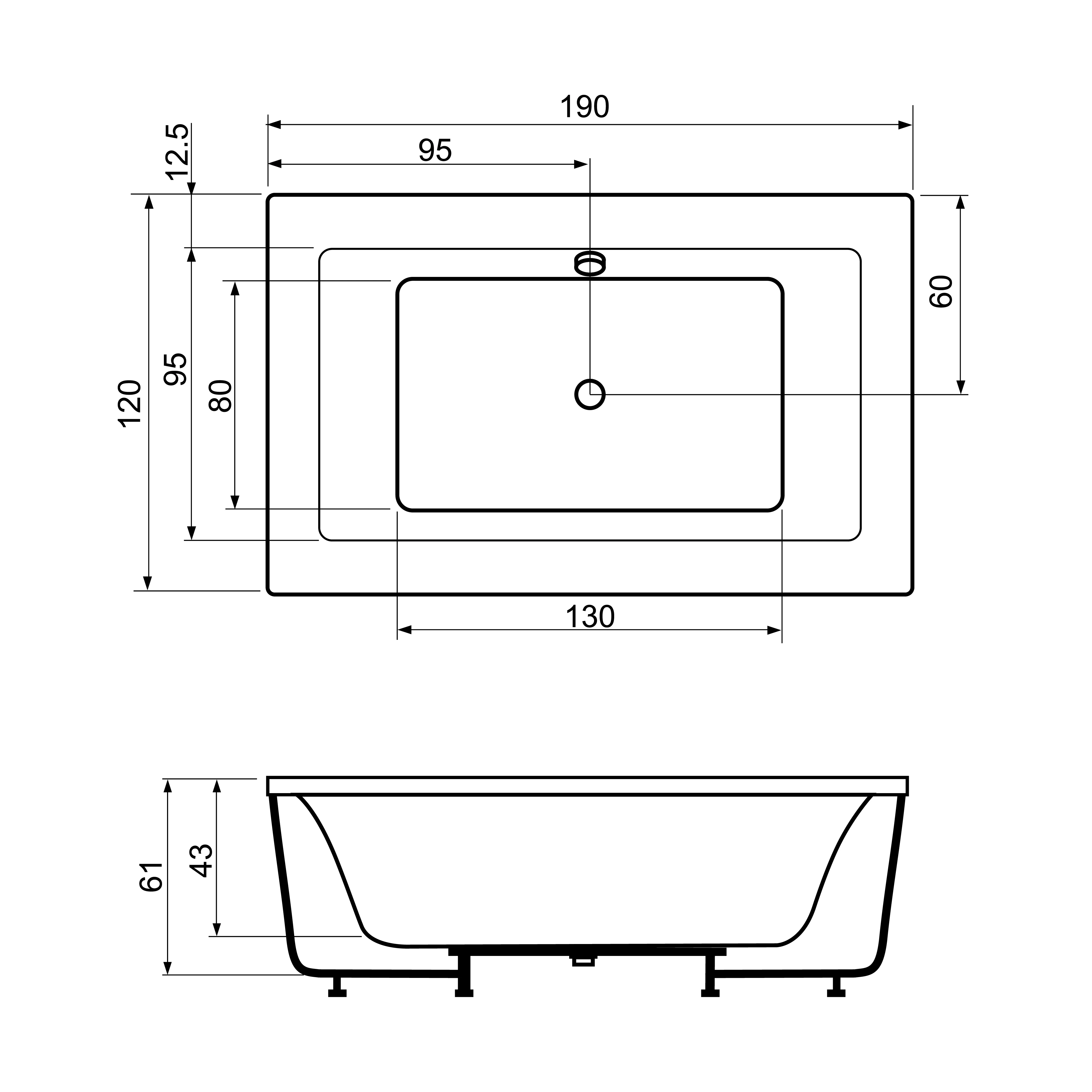 Cada de baie CASSANDRA - 190 x 120 x 61 cm [2]