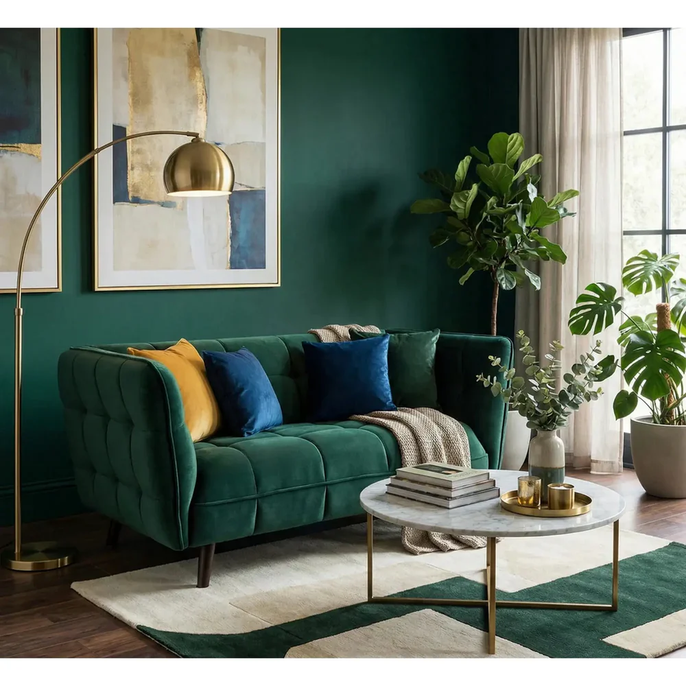 Canapea Castello 2, verde Bluvel 78, stofă catifelată/lemn, 145x85x78 cm [2]