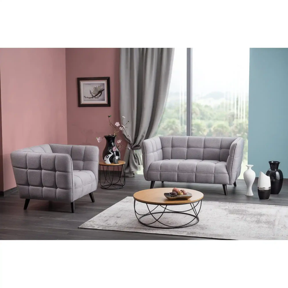 Canapea CASTELLO 2, gri , stofa catifelata/lemn, 145x85x78 cm [2]