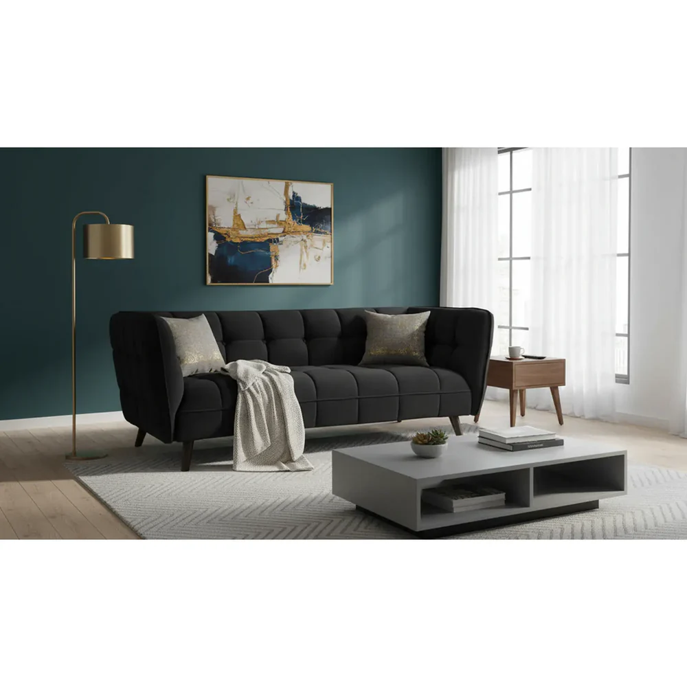 Canapea CASTELLO 3, negru/wenge, stofa catifelata/lemn/PAL, 200x85x78 cm [2]