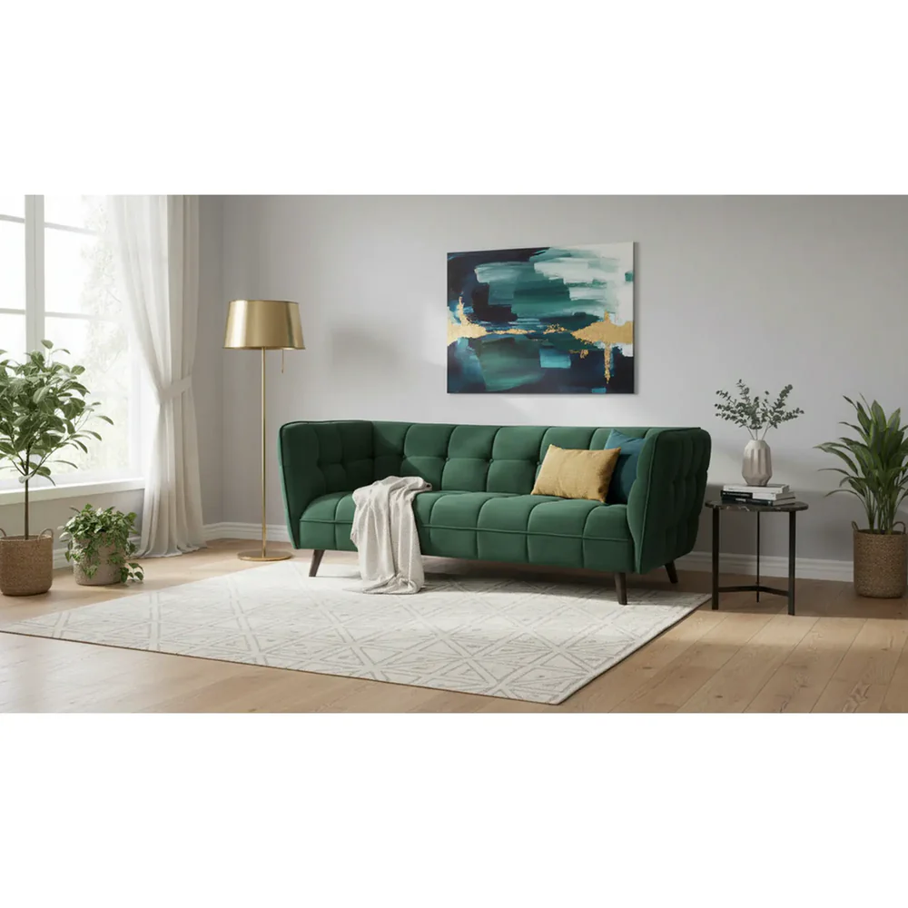 Canapea Castello 3, verde/wenge, stofă catifelată/lemn/PAL, 200x85x78 cm [2]