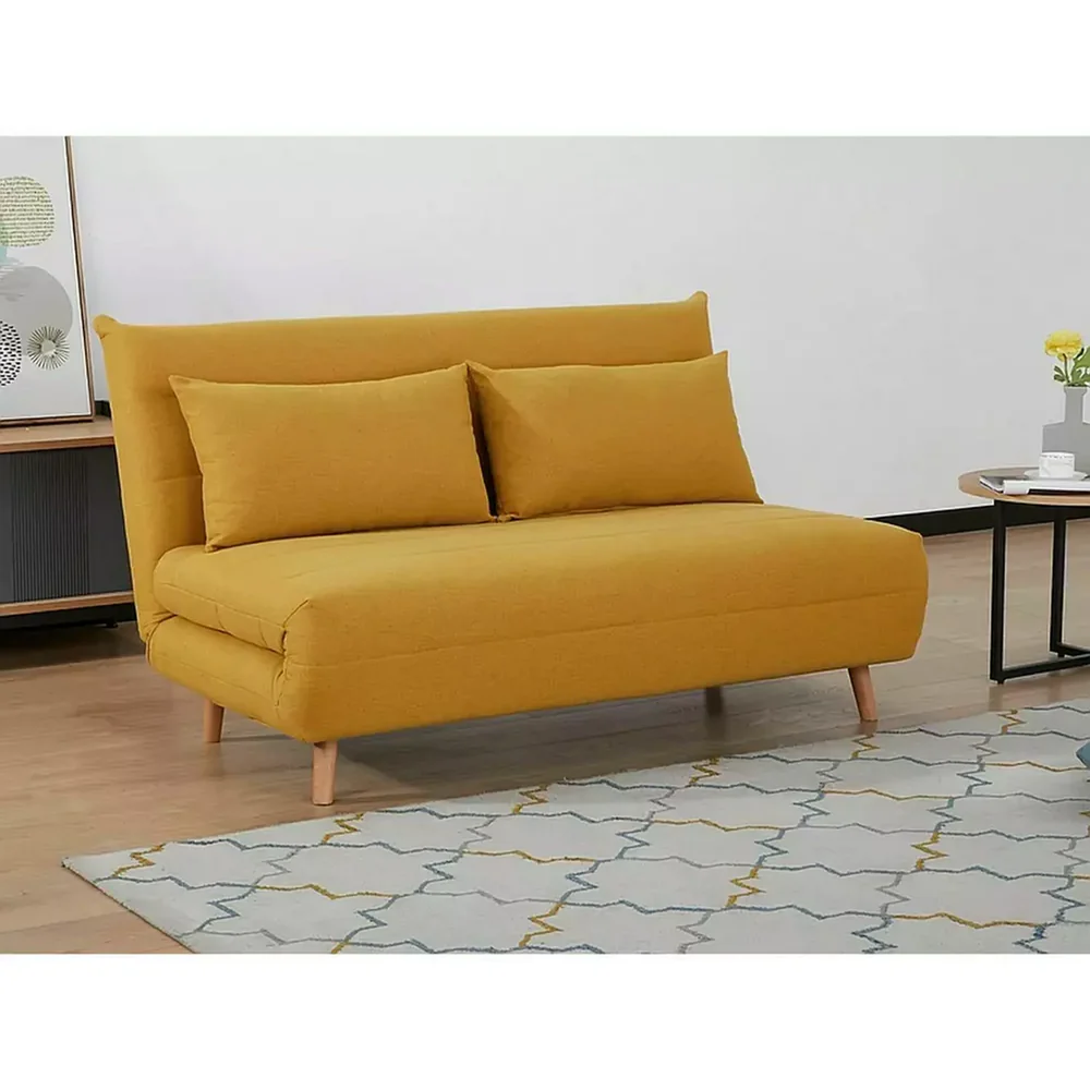 Canapea extensibila 2 locuri, SPIKE II, galben mustar/fag, stofa/lemn, 147x91x84 cm [2]