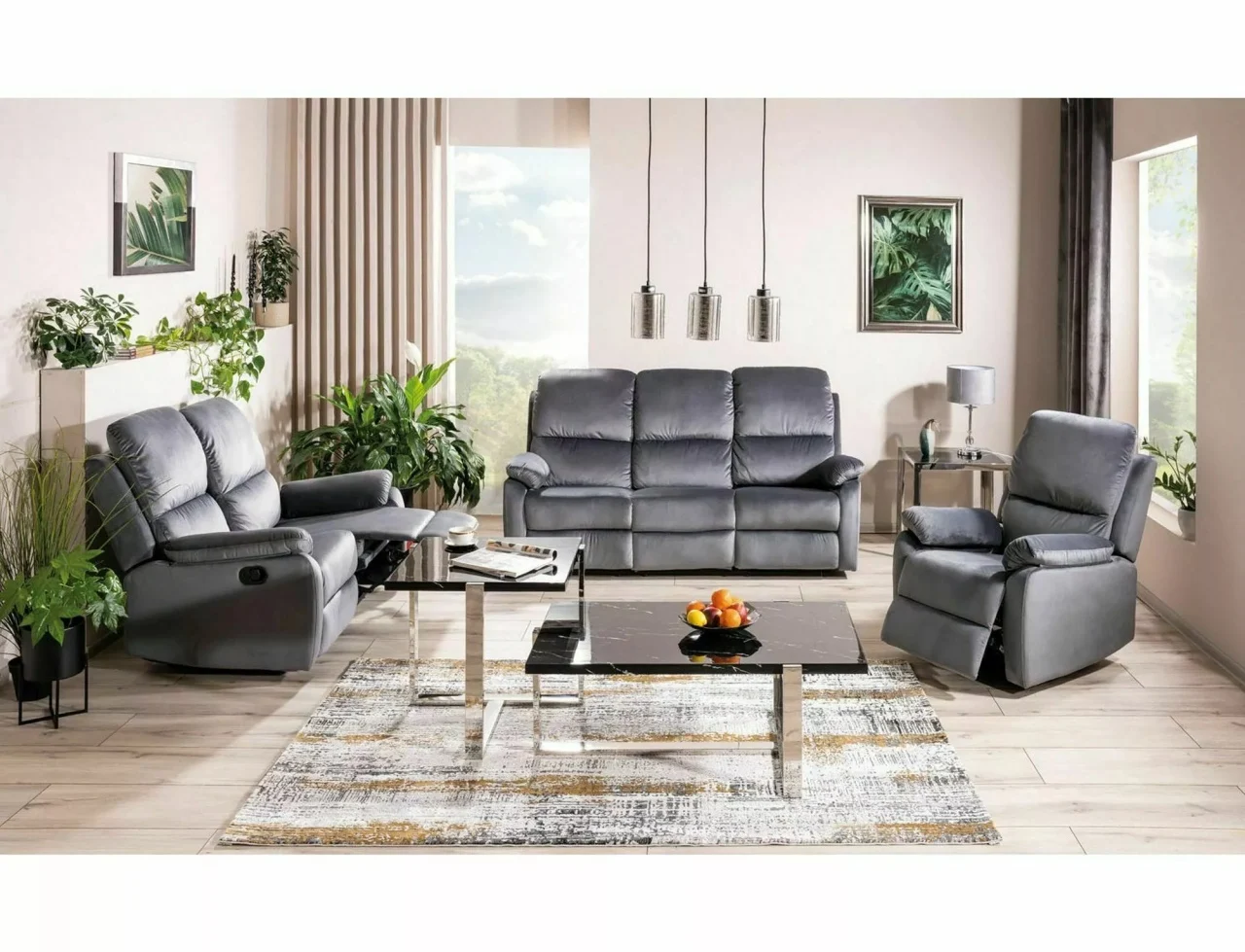 Canapea SPENCER 3, gri, stofa catifelta/metal, 193x94x101 cm [4]