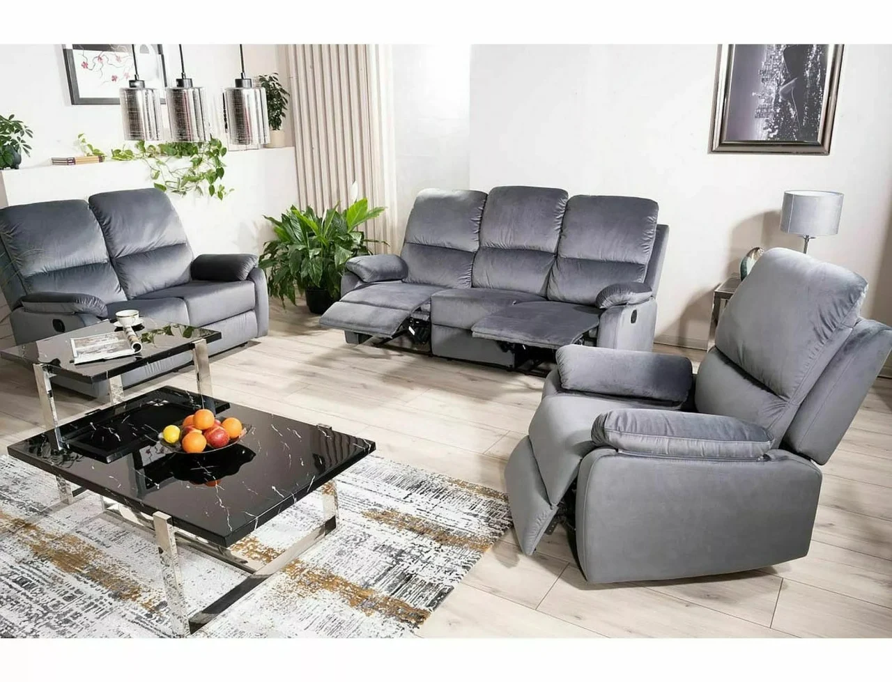 Canapea SPENCER 3, gri, stofa catifelta/metal, 193x94x101 cm [2]
