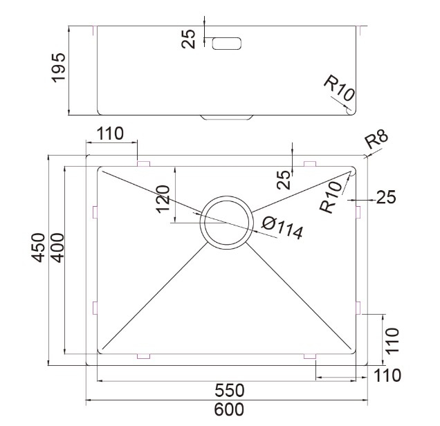Chiuvetă bucătărie BK-6045 AUR PERIAT – 600x450x195 mm [2]