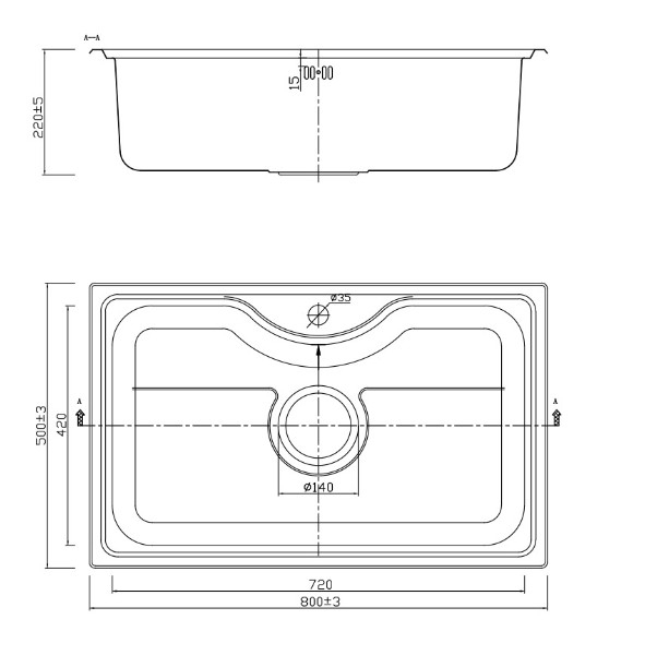 Chiuvetă bucătărie BL-627 VALV – 800x500x220 mm [3]