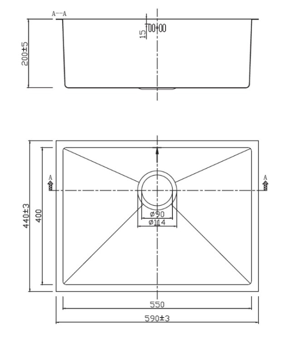 Chiuvetă bucătărie BL-786 – 590x440x200 mm, inox [3]