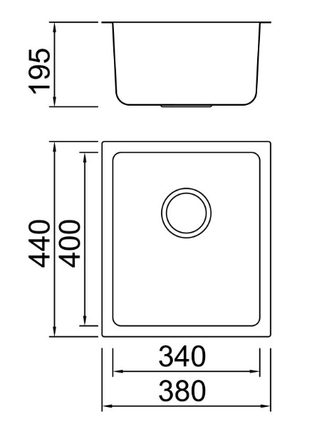 Chiuvetă bucătărie BL-792, 440 × 380 × 195 mm, finisaj satinat, cu valvă și sifon [2]