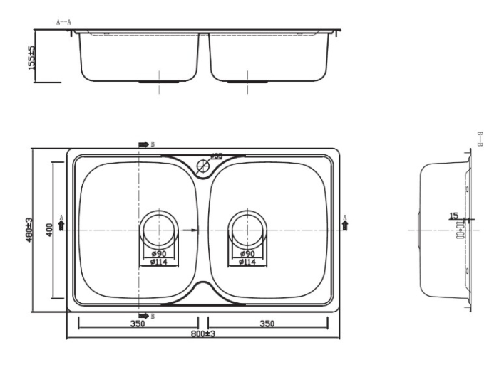 Chiuvetă bucătărie BL-808 – 800x480x155 mm, satinat [3]