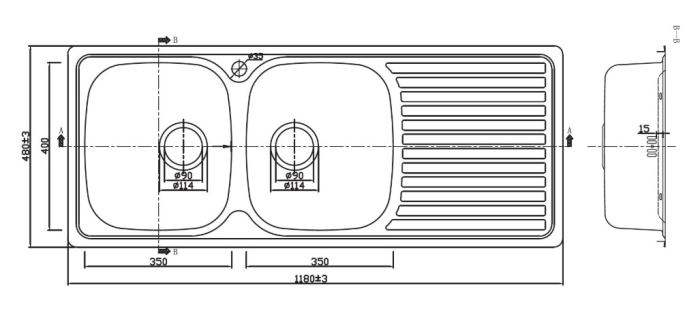 Chiuvetă bucătărie BL-933B – 1180x480x150 mm [3]