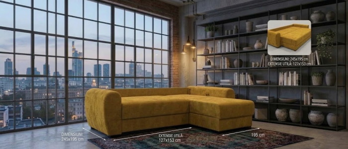 Colțar extensibil Berlin – 245 × 195 cm, extensie 127 × 153 cm [2]
