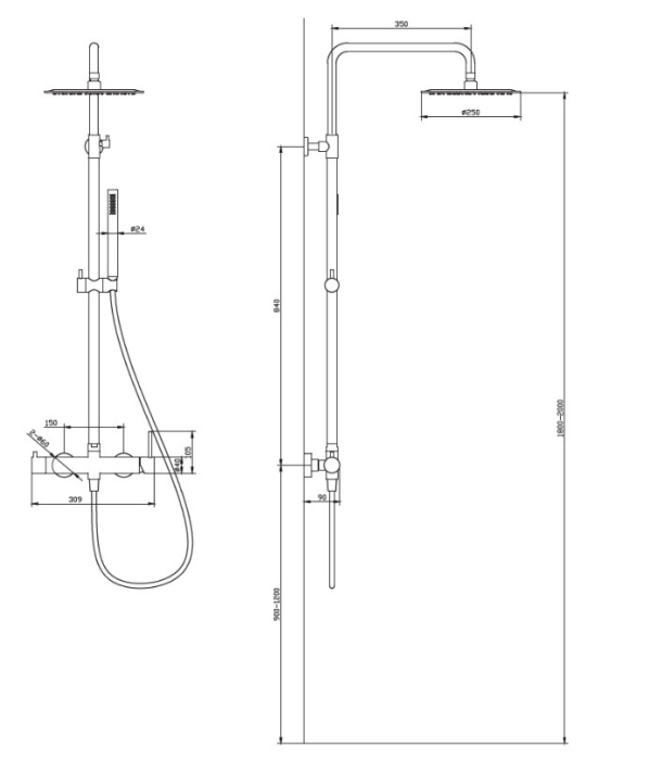 Duș cu coloană fixă și mixer S16058 ETERNITY 316 – Oțel periat [2]