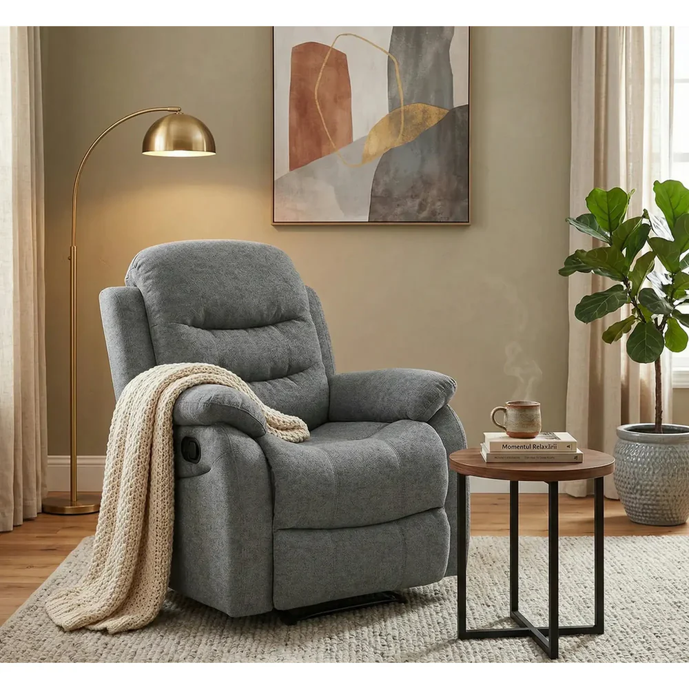 Fotoliu cu recliner Neron, gri/negru, stofă / metal, 72x80–160 x H101 cm [5]