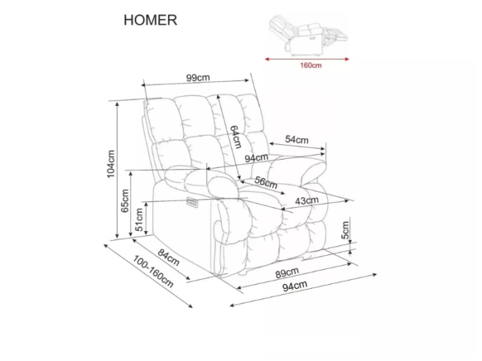 Fotoliu Homer Raven cu recliner electric, material textil bej inchis, 94x100–160 x H104 cm [6]