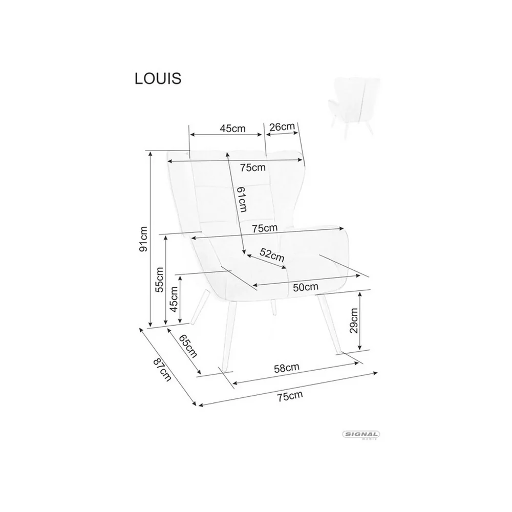 Fotoliu LOUIS VELVET, stofa catifelata gri - Bluvel 14, 75x87x91 cm [4]