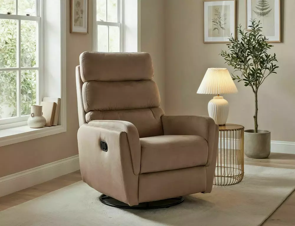 Fotoliu recliner Argos Velvet, stofă catifelată bej Bluvel 28, 78x84–162 x H107 cm [6]