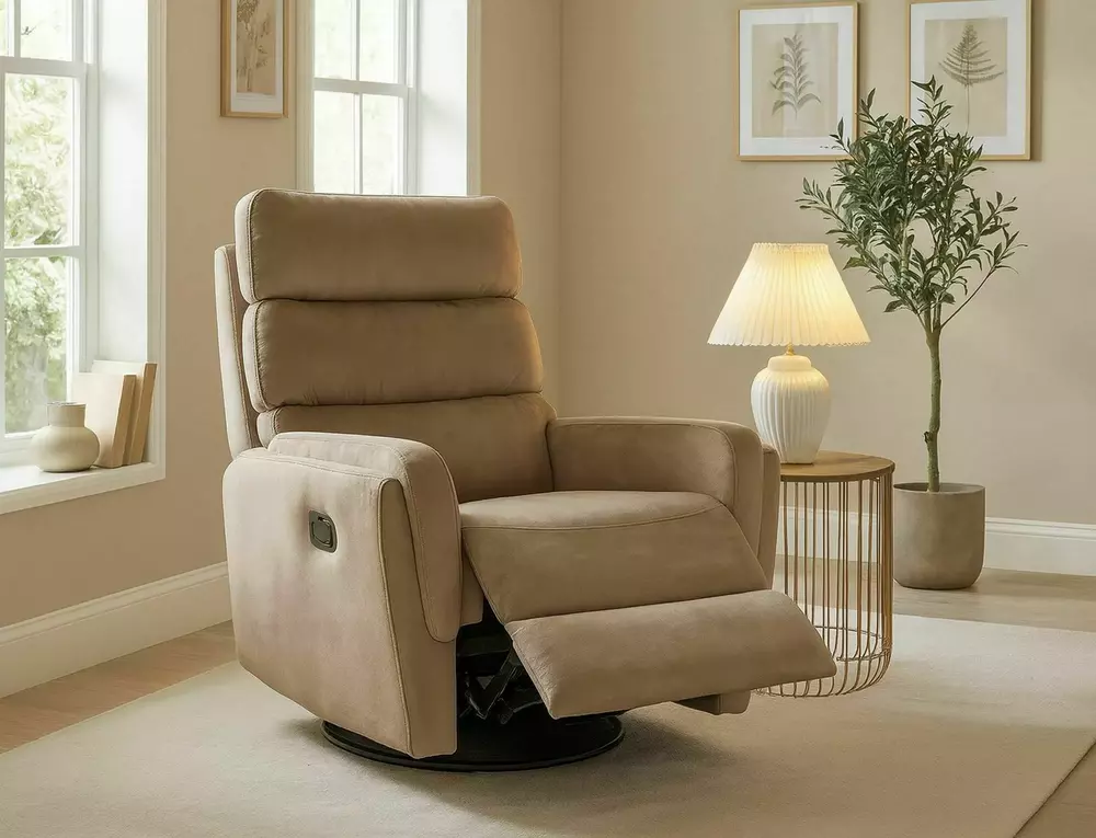Fotoliu recliner Argos Velvet, stofă catifelată bej Bluvel 28, 78x84–162 x H107 cm [5]