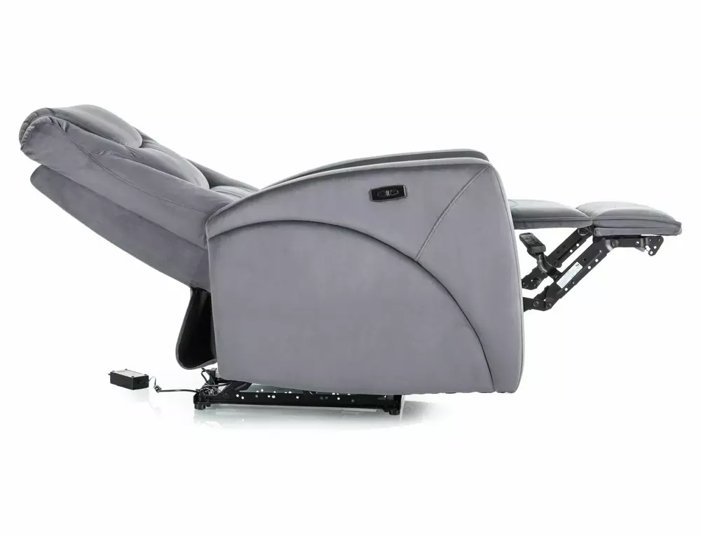 Fotoliu recliner KRONOS, stofa catifelata gri, 79x94/160x107 cm [3]