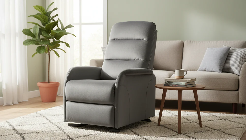 Fotoliu recliner KRONOS, stofa catifelata gri, 79x94/160x107 cm [6]