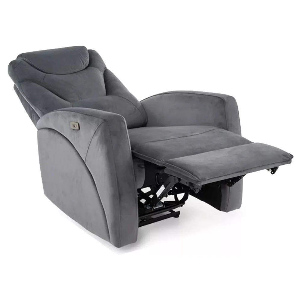 Fotoliu recliner KRONOS, stofa catifelata gri, 79x94/160x107 cm [2]