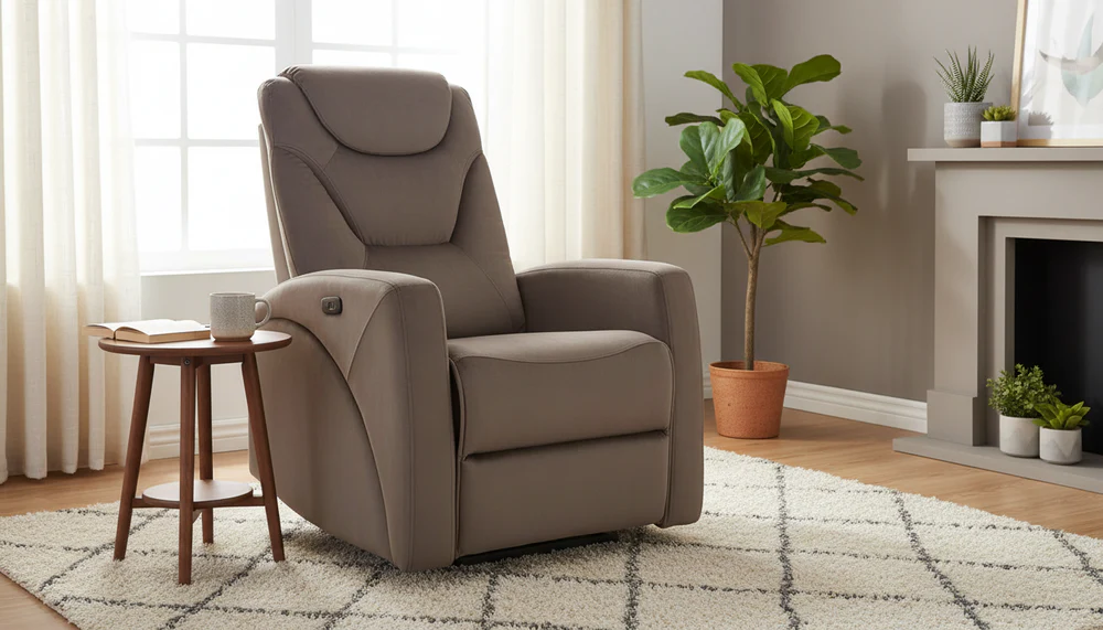 Fotoliu recliner KRONOS – stofa catifelată cappuccino, 79x94/160x107 cm [6]