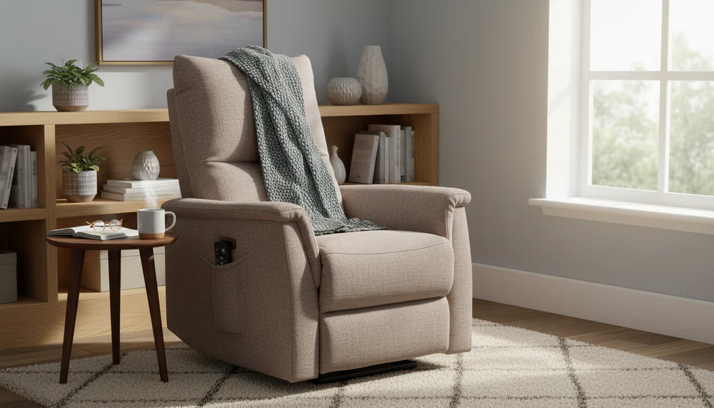 Fotoliu recliner cu funcție de masaj Neptun M, stofă clasică bej Brego 34, 76x94–160 x H96 cm [6]