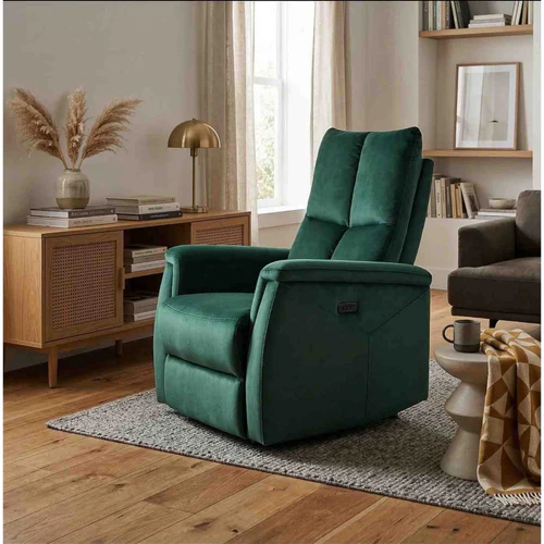 Fotoliu recliner NEPTUN, verde/negru, stofa catifelata/metal, 76x74/160x96 cm [2]