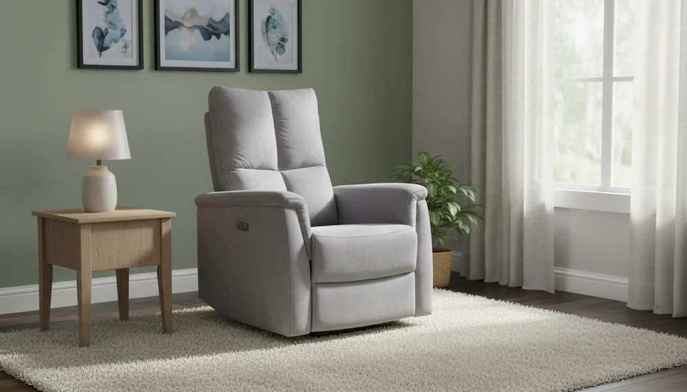 Fotoliu recliner NEPTUN, stofa catifelata gri - Bluvel 14, 76x94/160x96 cm [2]