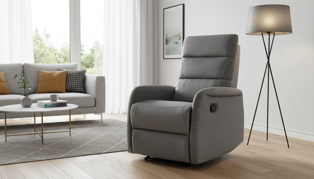 Fotoliu recliner SOLON M, stofa catifelata gri - Bluvel 14, 74x86/162x106 cm [5]