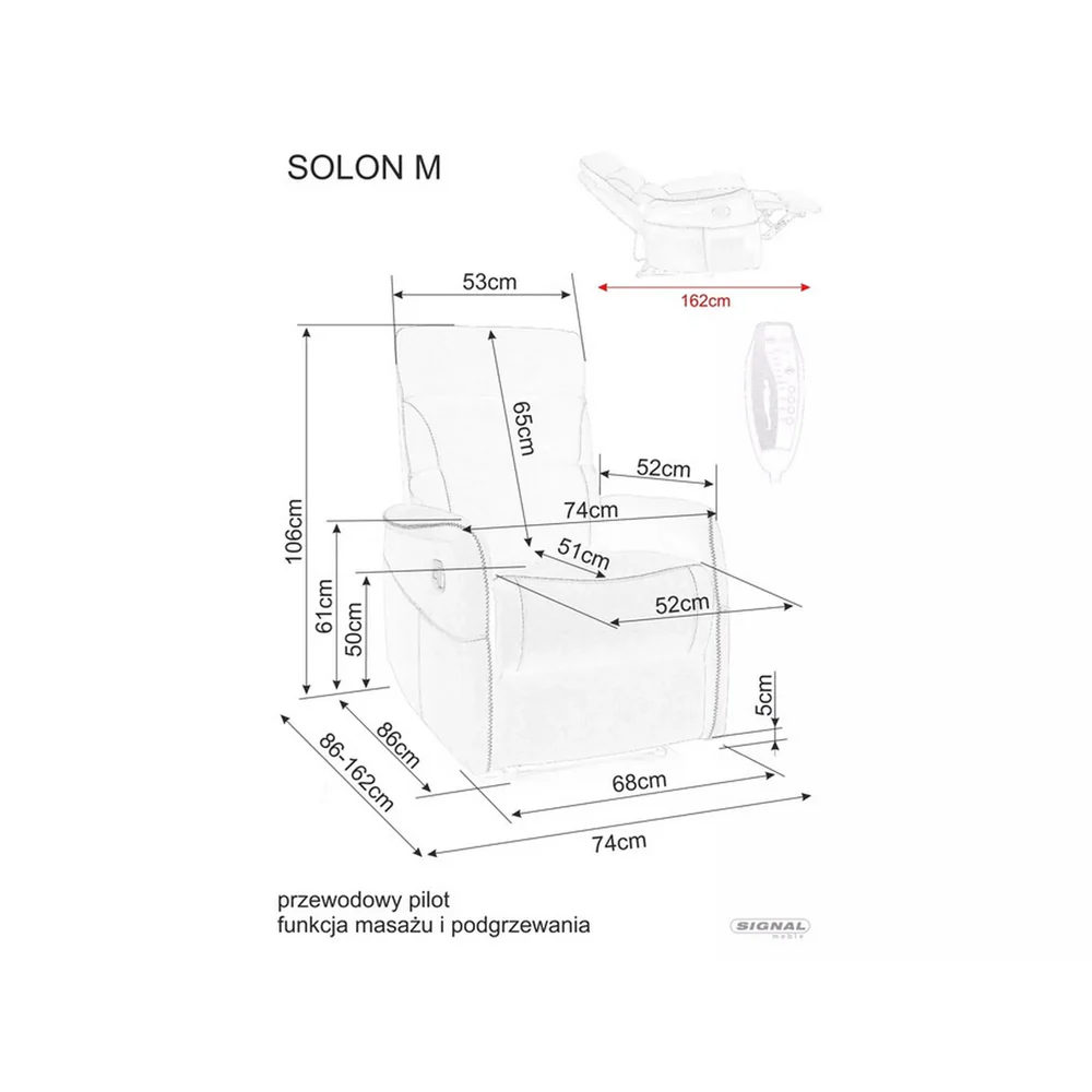 Fotoliu recliner Solon M, stofă catifelată cappuccino, 74x86–162 x H106 cm [6]