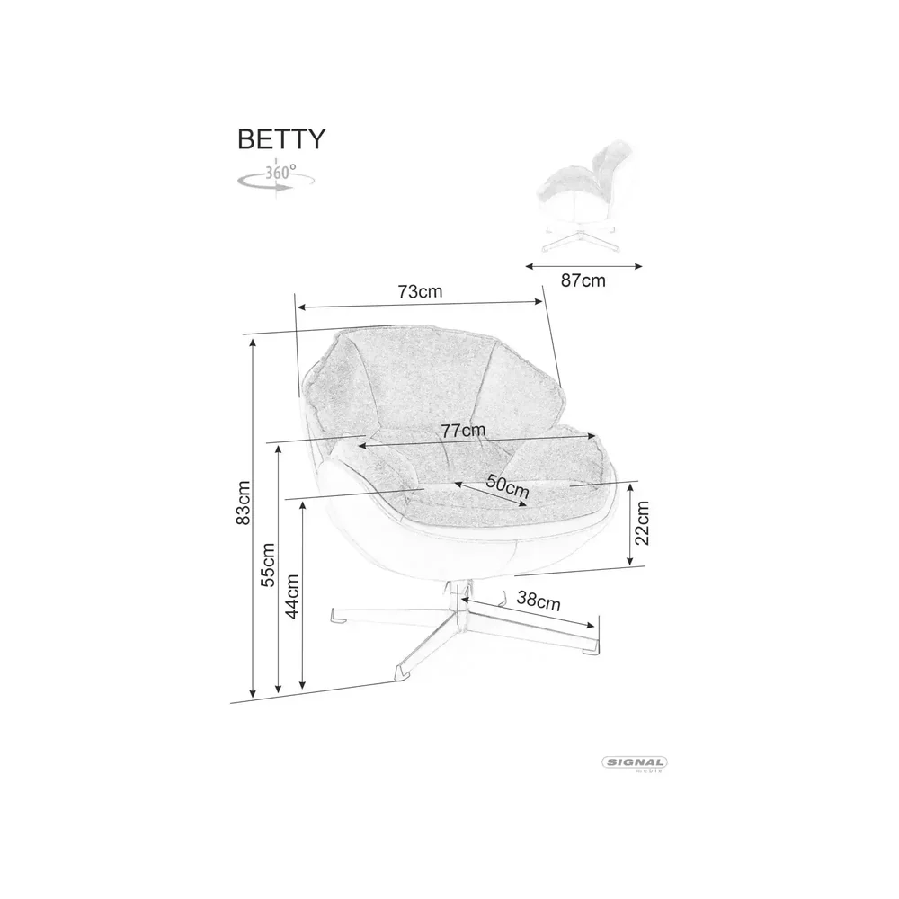 Fotoliu pufos rotativ Betty, negru, stofă clasică / metal, 73x87x83 cm [6]