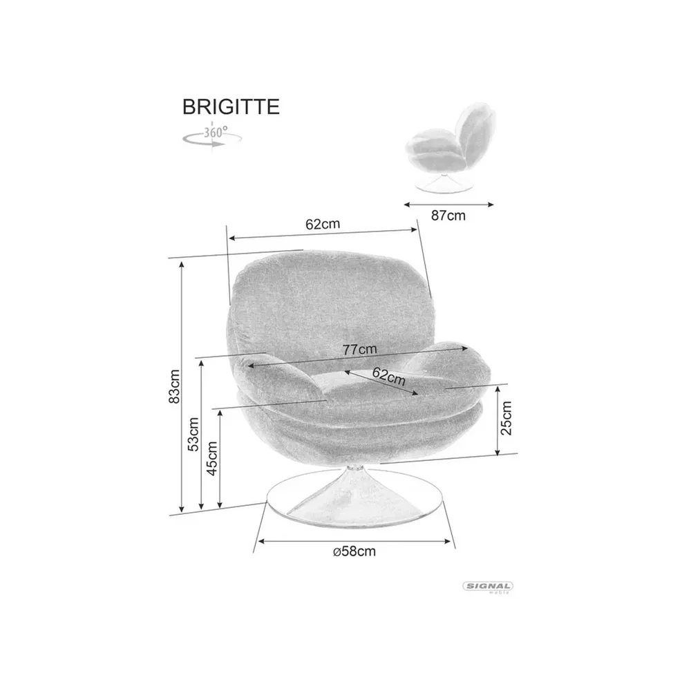Fotoliu rotativ Brigitte, stofă clasică galben Brego 68, 77x87x83 cm [6]