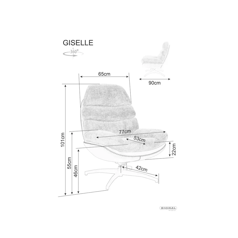 Fotoliu rotativ GISELLE, negru, stofa/piele ecologica/metal, 77x90x101 cm [6]