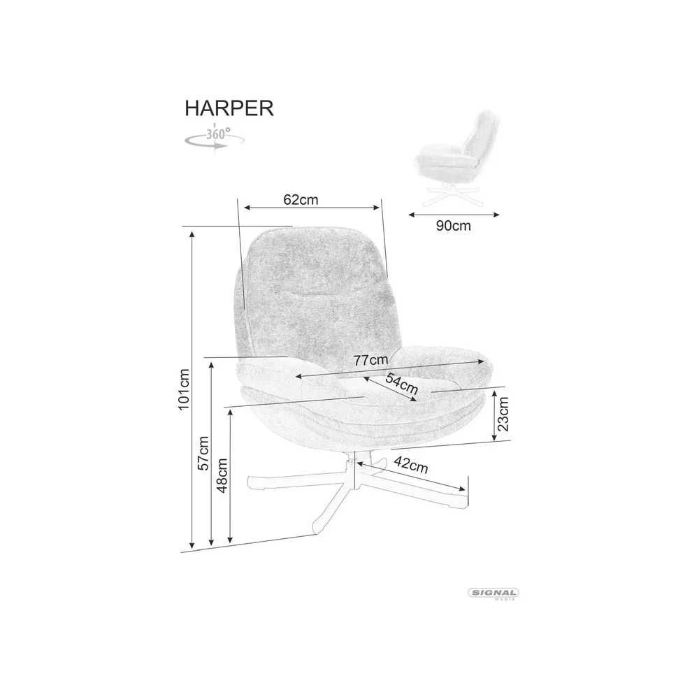 Fotoliu rotativ HARPER, stofa gri, 77x83x101 cm [6]