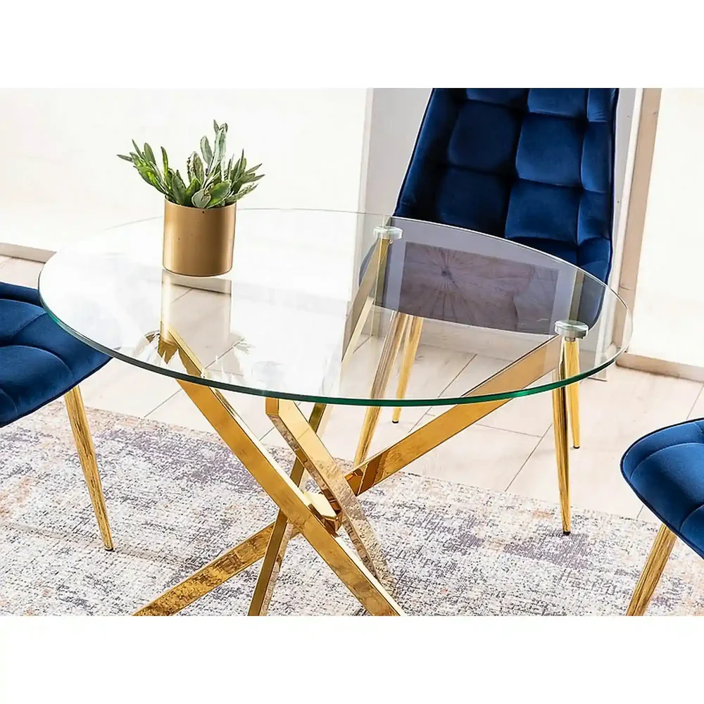 Masa AGIS, transparent/gold, sticla/metal, 90x90x73 cm [2]