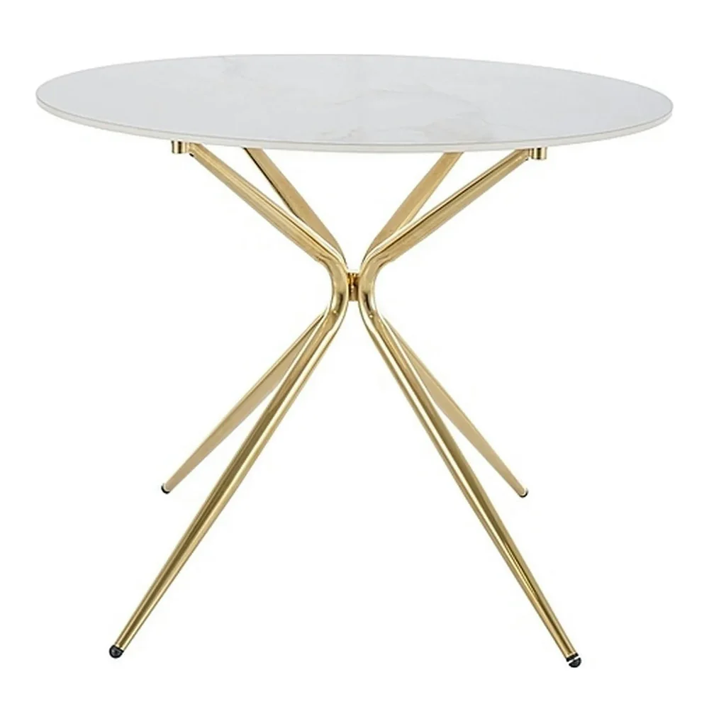 Masa AZALIA, alb/auriu, ceramica/metal, 90x90x75 cm [3]