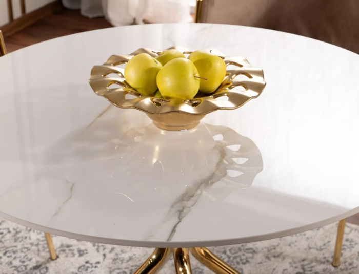 Masa AZALIA, alb/auriu, ceramica/metal, 90x90x75 cm [2]