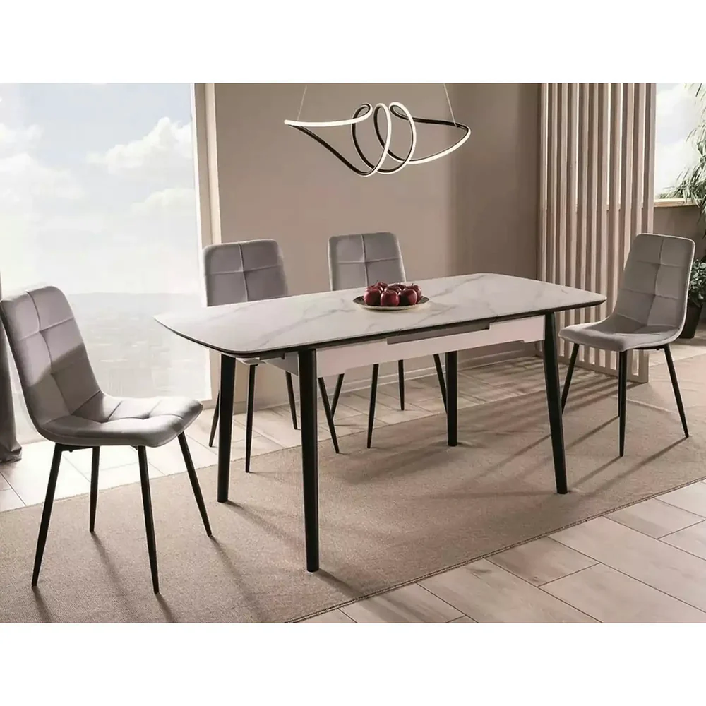 Masa extensibila APOLLO, alb cu efect de marmura/negru, 120/160x80x76 cm [4]