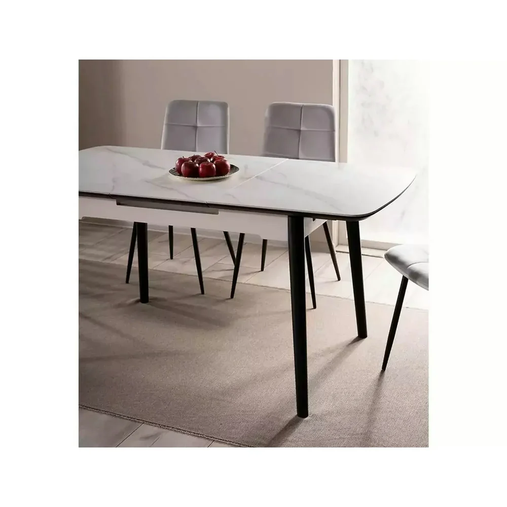Masa extensibila APOLLO, alb cu efect de marmura/negru, 120/160x80x76 cm [2]