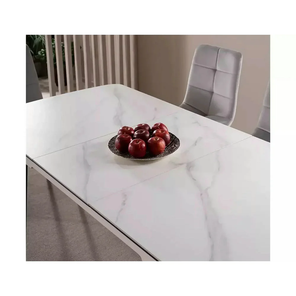 Masa extensibila APOLLO, alb cu efect de marmura/negru, 120/160x80x76 cm [8]