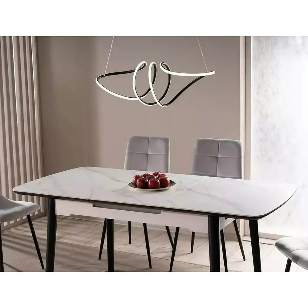 Masa extensibila APOLLO, alb cu efect de marmura/negru, 120/160x80x76 cm [3]