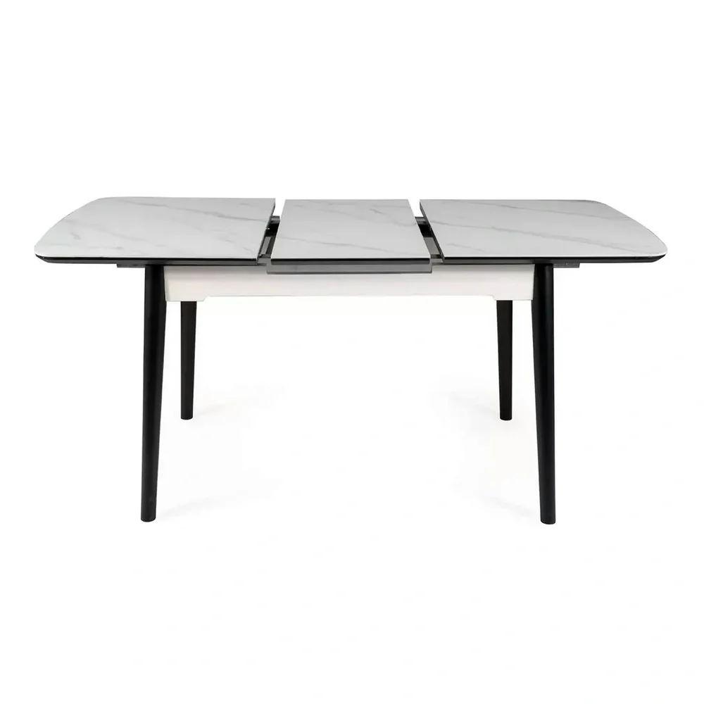 Masa extensibila APOLLO, alb cu efect de marmura/negru, 120/160x80x76 cm [5]