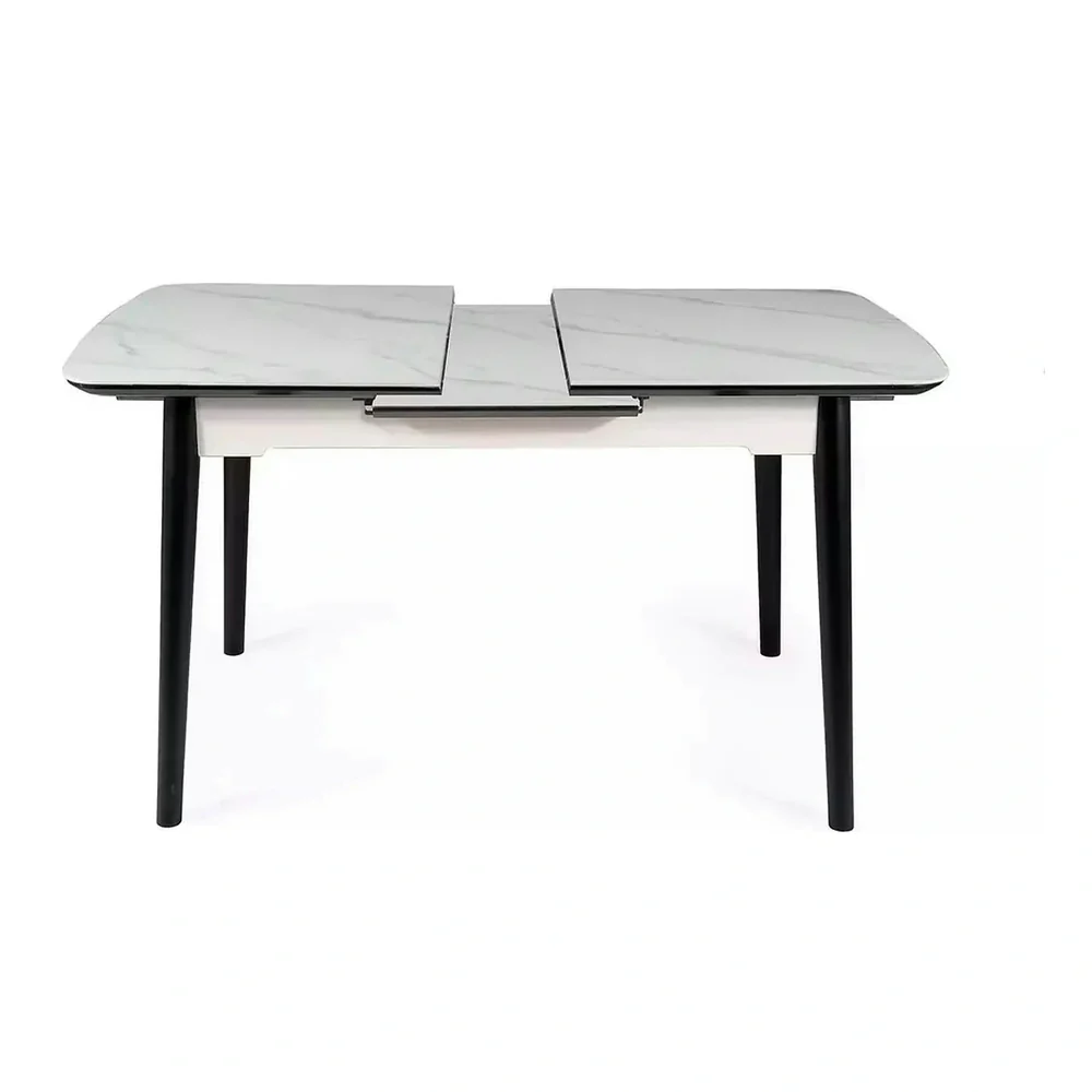 Masa extensibila APOLLO, alb cu efect de marmura/negru, 120/160x80x76 cm [6]