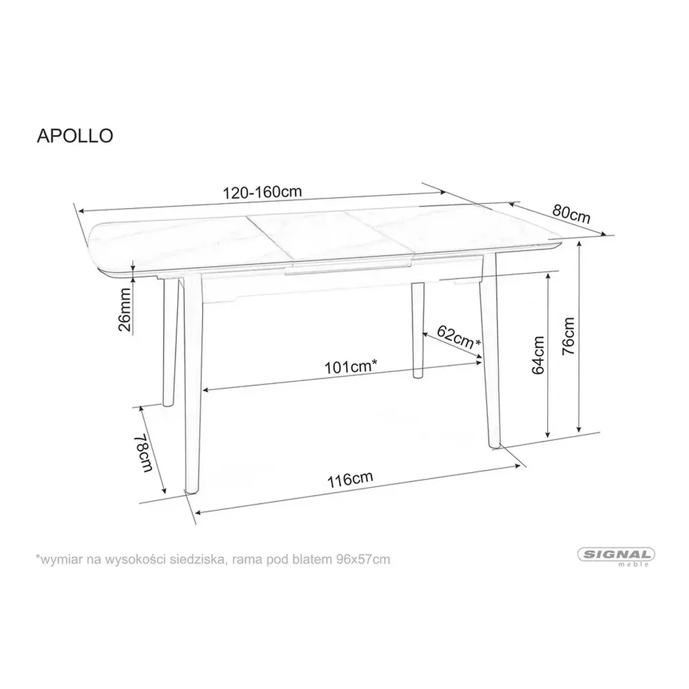 Masa extensibila APOLLO, alb cu efect de marmura/negru, 120/160x80x76 cm [10]