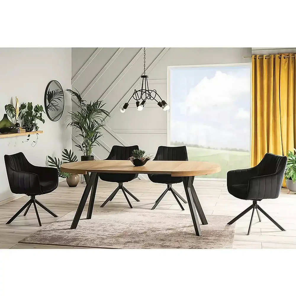 Masa DOMINGO, stejar natural/negru, PAL laminat, 100/250x100x76 cm [2]