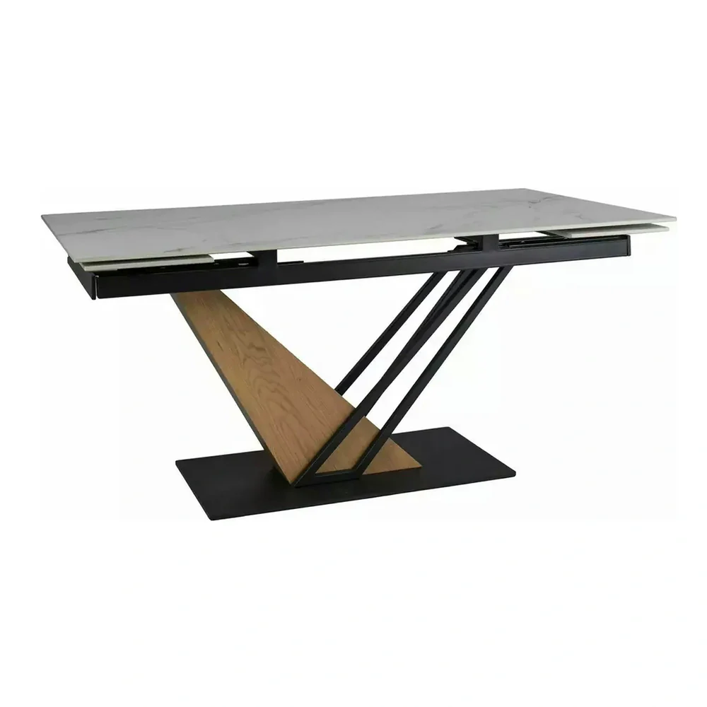 Masa extensibila GENESIS, alb cu efect de marmura/negru/stejar, 180/240x90x76 cm [3]