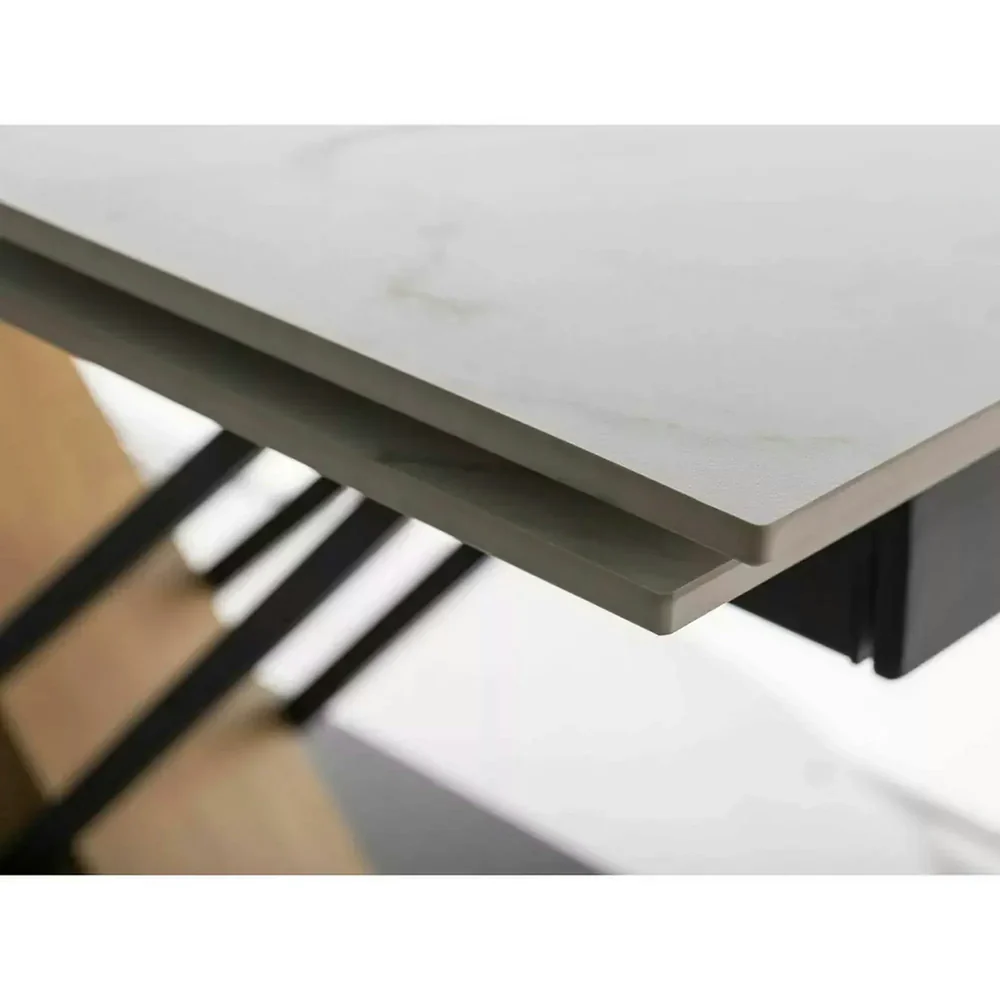 Masa extensibila GENESIS, alb cu efect de marmura/negru/stejar, 180/240x90x76 cm [5]