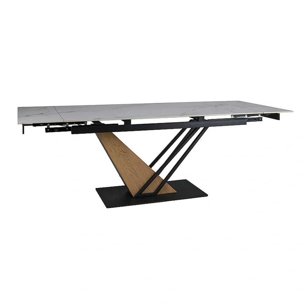 Masa extensibila GENESIS, alb cu efect de marmura/negru/stejar, 180/240x90x76 cm [3]