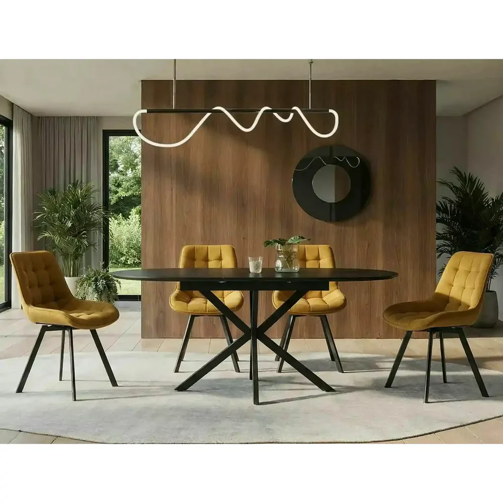 Masa GASTON, negru mat cu efect de marmura, 140/180x80x76 cm [2]