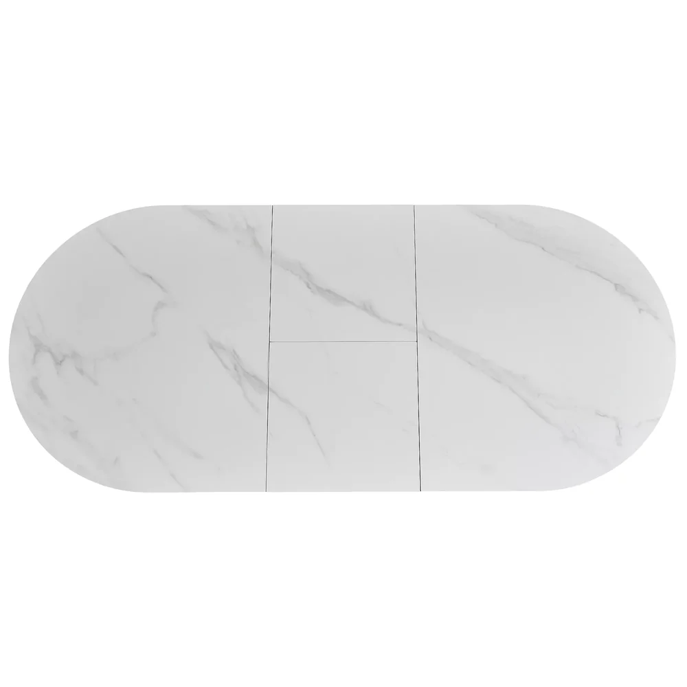 Masa GASTON, alb mat cu efect de marmura, 100/135x100x76 cm [4]